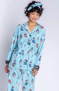PJ Salvage Flannel Pajamas Set With Headband Aqua Size XS - Picture 1 of 6