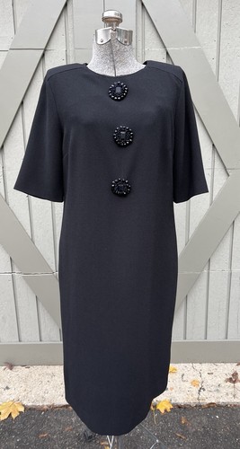 Abito Tory Burch nero manica corta lunghezza ginocchio perline davanti taglia 10