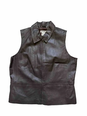 AMI Women’s Brown 100% Leather & Satin Full Zip Pockets Vest Jacket Western - -L - Image 1 of 4