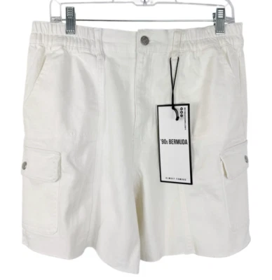 Pantalones Cortos de Denim Almost Famous Para Mujer L 90s Bermudas Carga Elastizados Blancos Nuevos con Etiquetas 9666 Foto 1 de 4