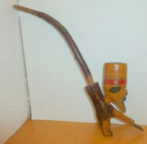 Hand Carved Wooden Pipe with Heads - Picture 1 of 4
