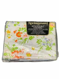 Springmaid Wondercale Lenzuolo Completo Doppio Blu Giallo Rosa Crema Vintage Percalle - Foto 1 di 3