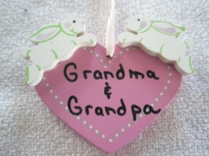KURT ADLER wood ORNAMENT w/ rabbits Grandma & Grandpa 1987 - Picture 1 of 6