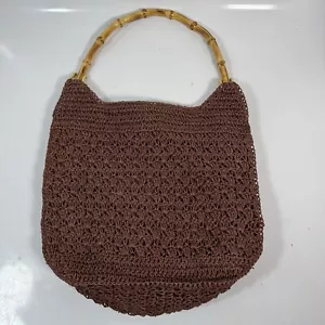 Vintage Marks And Spencer Shoulder Bag Woven Bamboo Handle Brown St Michael - Picture 1 of 8