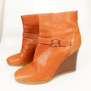 J Crew Shoes Womens Leather 8.5 Boots Pull On Brown Wedge Ankle Booties Tan - Picture 1 of 11