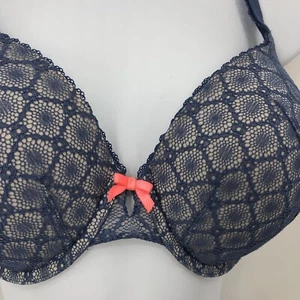 Victorias Secret Bra Blue Lace Nude 36DD Lined Perfect Coverage Convertible - Picture 1 of 9
