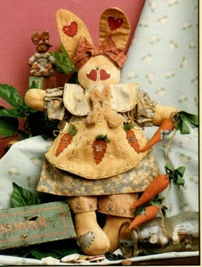 Blossom Bunny Rabbit W Carrot Folk Doll Sewing Pattern Soft Sculpture Primitive - Picture 1 of 2