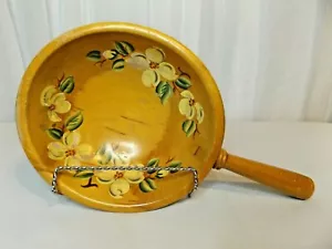 Vintage Woodcraftery Round Bowl Handle Painted Dogwood Flowers - Farmhouse Chic - Picture 1 of 8
