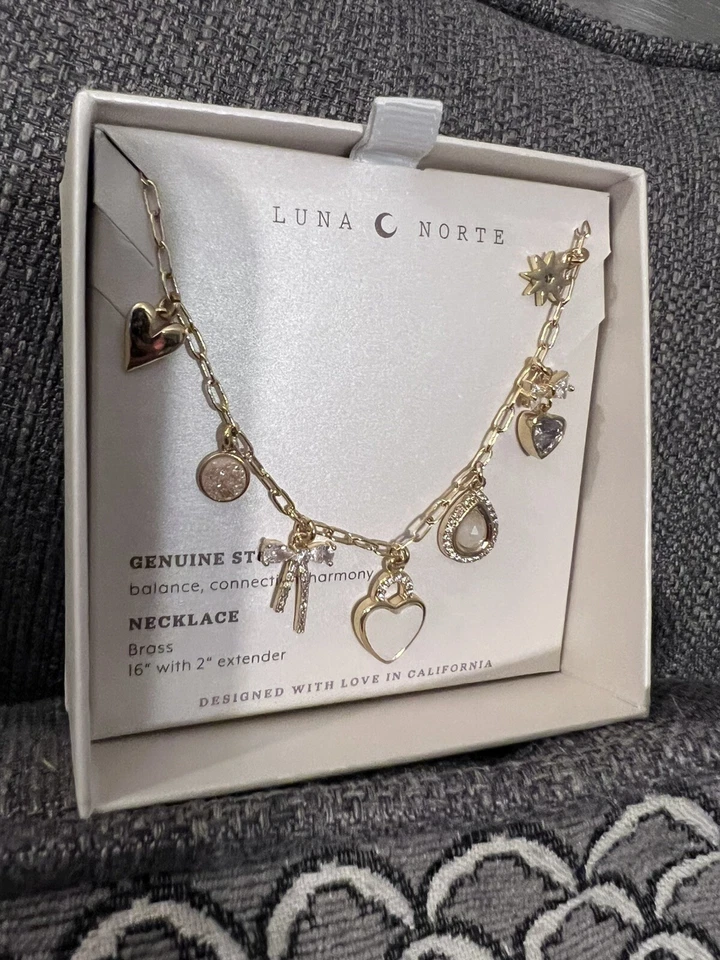 Luna Norte 金色 正品 MOP CZ 图标小饰品项链 18 英寸 全新带盒 — 第 1/1 张图片