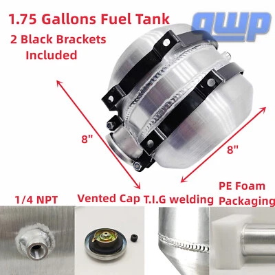 Nuevo tanque de gasolina tanque de combustible llenado central 1,75 galones 8" x 8" redondo aluminio 1/4 NPT salida Foto 1 de 4