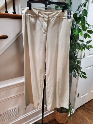 Pantalón de vestir Newyork & Co. para mujer de lino marfil tiro medio pierna ancha talla 14 Foto 1 de 4