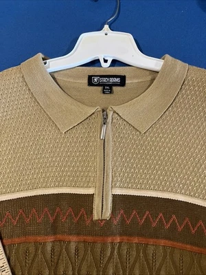 Camisa Stacy Adams Para Hombres Talla XXXL Marrón/Tabaco Tejido Cremallera Polo Club Y2K - Nueva Foto 1 de 4