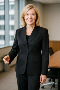 Women's Attention Black Pinstripe Pantsuit 2 Modern Professional Office Business - Picture 1 of 17