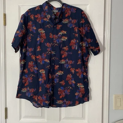 Camisa abotonada manga corta Eddie Bauer para hombre XL azul hawaiano 100 % algodón Foto 1 de 4