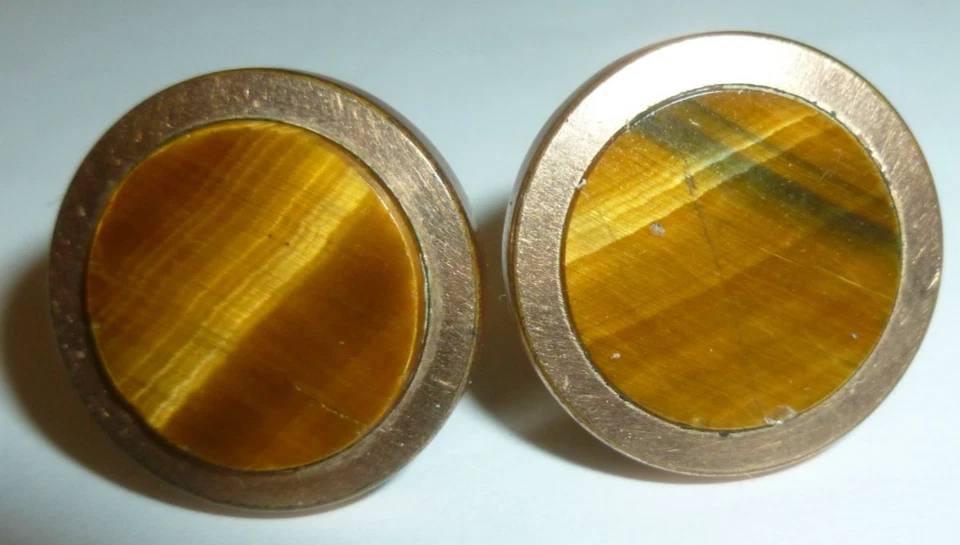 Antique  Victorian Cufflinks Pat. 1883 Natural Tiger's Eye Gemstone Gold Filled - Image 1 of 4
