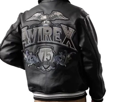 Men's Avirex Aviator King 75 Bomber Jacket, 1975 Fashion Leather Jacket - Image 1 of 2
