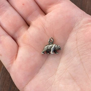 Vintage 925 Sterling Silver Grizzly Bear Yellowstone Pendant Bracelet Charm - Picture 1 of 5