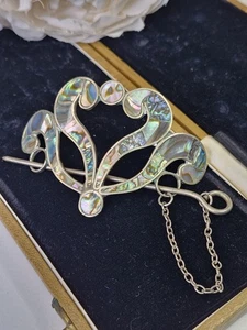 Vintage Mexico Silver Abalone inlay Hair Barrette with Pin Excellent - Picture 1 of 9