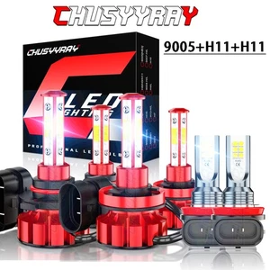 Combo 9005+H11+H11 LED Headlight Kit Fog light Bulbs High Low Beam 6000K White  - Picture 1 of 15