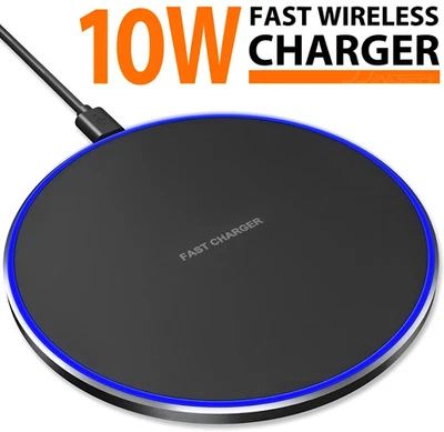 10W Wireless Fast Charger Charging Pad Dock for Samsung iPhone Android CellPhone