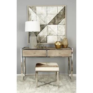 Benzara Grey Stainless Steel/Hide Classy Stool Gray 20 x 16 x 19 - Picture 1 of 5