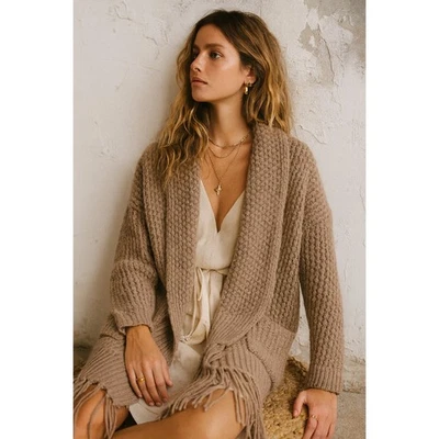 Cárdigan para mujer Calypso St. Barth 100 % cachemir talla XS tostado grueso flecos boho Foto 1 de 4