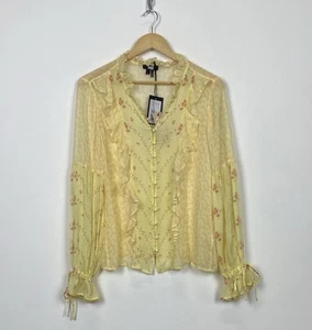 NUEVO CON ETIQUETAS Diseñador Paige Seda Blusa Camisa Damas Talla S Amarillo Ligero Top Lujo - Imagen 1 de 10