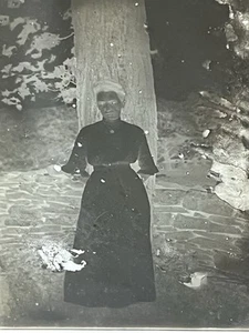 Antique Glass Plate Negative Outdoor Scene Creepy Woman Trees Early 1900s VTG - Picture 1 of 4