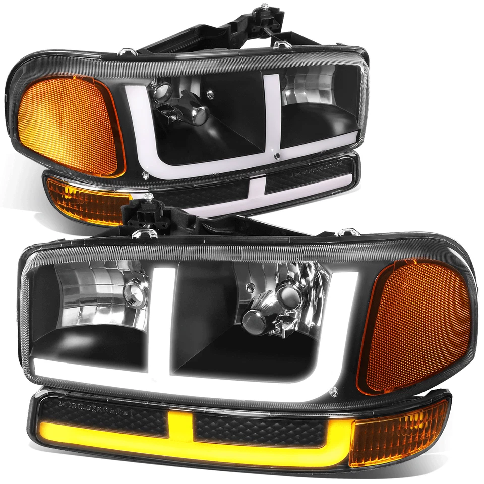 Ajuste 99-07 Sierra Yukon LED DRL+ Señal de giro Faro Parachoques Lámpara Carcasa Negra Foto 1 de 4