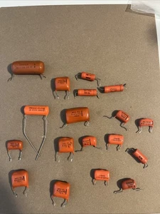 Vintage Orange Sprague Capacitors Lot Electronic Audio Video Parts Accessories - Photo 1/19