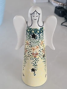 Vestido de cerámica polaca luminaria ángel té amarillo claro flores y bayas - Imagen 1 de 5
