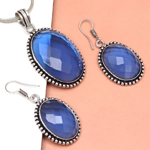 Tanzanite Set Jewelry Quartz Gemstone Pendant 20-22'' Necklace - Picture 1 of 12