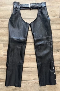 Leather King XS Black Lined Leather Motorcycle Chaps Zip Snap Biker Pants - Bild 1 von 7