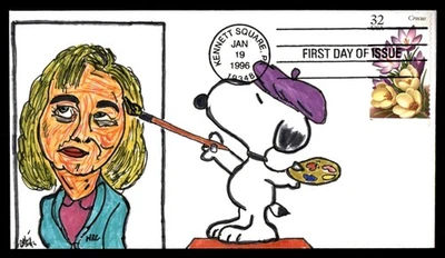 Mayfairstamps US FDC 1996 Flowers Snoopy Painting Hand Colored First Day Cover a - Image 1 of 2