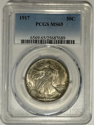 1917 Walking Liberty Half Dollar 50c PCGS MS65 ‼️FULL LUSTER & ORIGINAL COIN‼️ - Image 1 of 2