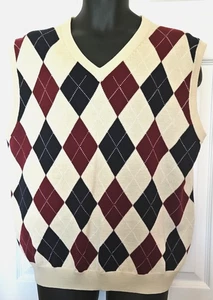 Golfslips XL elfenbein schwarz weinrot Argyle Acrylmischung Pullover Weste adrett - Bild 1 von 6