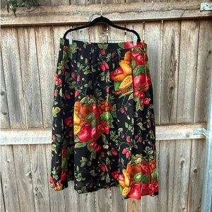 VTG 90s wool SKIRT Size 50 18 GEIGER Austria black fruit print - Picture 1 of 8
