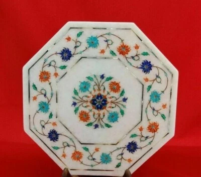 12" Marble Side end Table Top Pietra Dura Floral Inlay Work Decor - Image 1 of 3