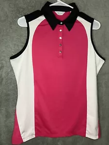 Callaway Golf Womens Tank Top Size L Pink White Colorblock Snap Sleeveless - Picture 1 of 16