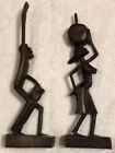 Vintage Haitian Hand Carved Wooden Figures Man & Woman Signed 13.5” & 12.5”