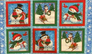 SNOWMAN CHRISTMAS PANEL ~6 BEAUTIFUL SCENES~ 100% Cotton Quilt Fabric - Picture 1 of 7