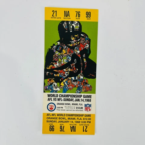 AFL VS NFL World Championship Game Miami, FL - REPLICA TICKET JAN. 14, 1968 Cover