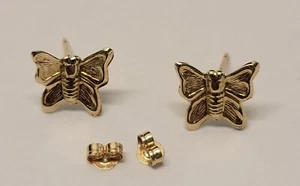 14k Yellow Gold Butterfly Stud Earrings - Picture 1 of 2