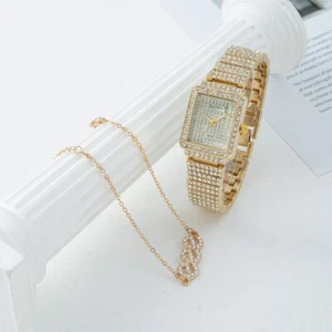 Gold Watch and Bracelet Set Ladies Women Girls Fashion Wristwatch Gift - Picture 1 of 3