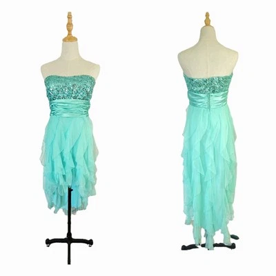 Vestido Deb Verde Pastel Alto Bajo Sin Tirantes Gasa Volantes Fairycore Sirena 13 Foto 1 de 4