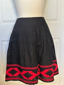 Lauren Ralph Lauren 100% Linen Southwestern Skirt Size 4p Black Red Aztec Lined - Picture 1 of 8