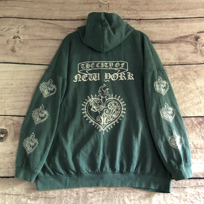 Sudadera con Capucha Daisy Street XL Verde Tie Dye Gran Tamaño Y2k Goth Hearts New York Grunge Foto 1 de 4
