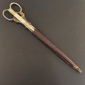Antique 1894 Ornate Scissors & Letter Opener Set w/ Case Made in USA - Picture 1 of 18