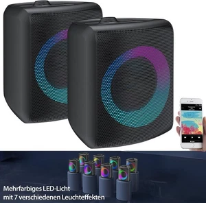 NEUF 2 Lot de 2 systèmes de sonorisation extérieurs système de fête Bluetooth Boombox lumière pour musique disco fête - Photo 1/15