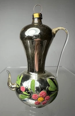 Cafetera tetera vintage vidrio recocido adorno de Navidad Alemania mica estampada Foto 1 de 4
